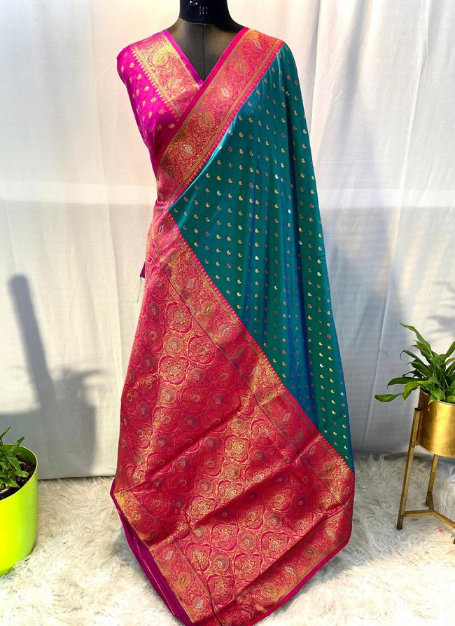 Pure Paithani Silk Teal Wedding Wear Weaving Saree